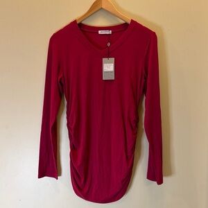 Maternity Smallshow V Neck Top Ruched Long Sleeve “Wine” Size M NWT
